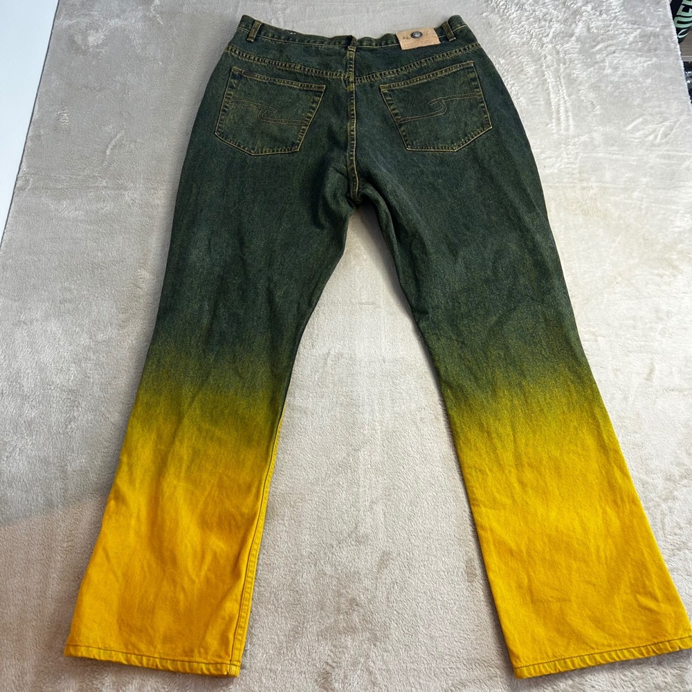 VTG Crest Jeans 17/18 Manufacturer Ombre Dyed Yellow Green Wide Leg Flare Y2K - Picture 3 of 9